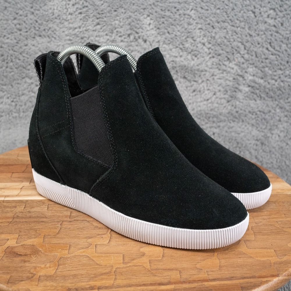 Excellent Sorel Women's Out N About Slip-On Wedge In Black/White Sz 7